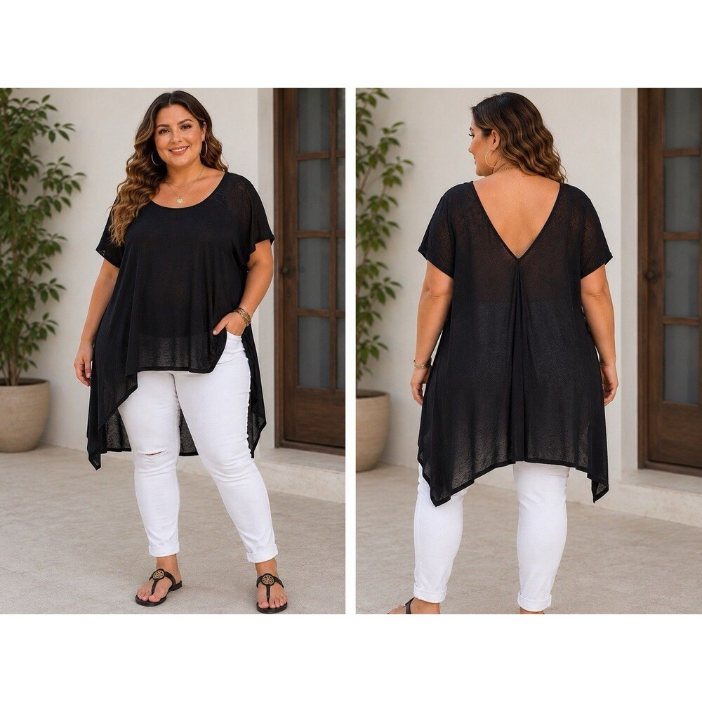 Lane Bryant Sheer Black Open Back High Low Tunic Top Plus Size 26/28